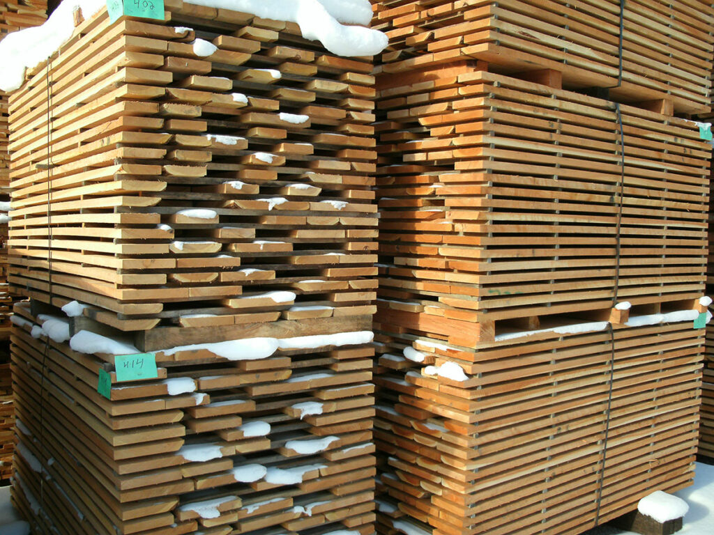 cherry lumber sticked for drying